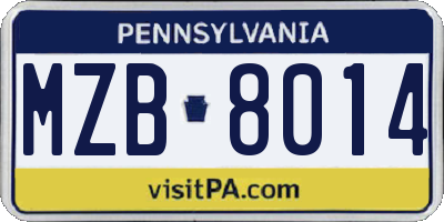 PA license plate MZB8014