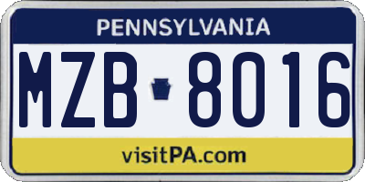PA license plate MZB8016