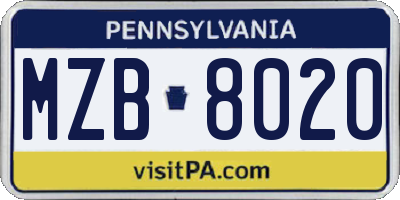 PA license plate MZB8020