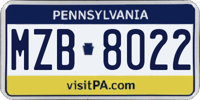 PA license plate MZB8022