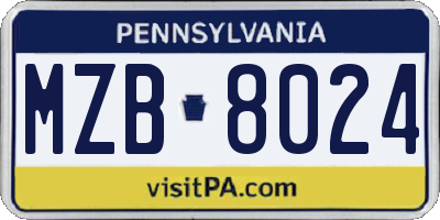 PA license plate MZB8024