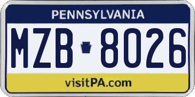 PA license plate MZB8026