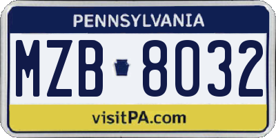 PA license plate MZB8032
