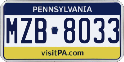 PA license plate MZB8033