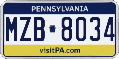 PA license plate MZB8034