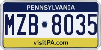 PA license plate MZB8035