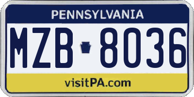 PA license plate MZB8036