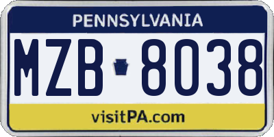 PA license plate MZB8038