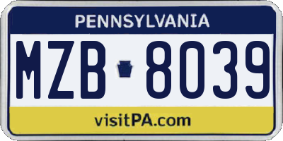 PA license plate MZB8039
