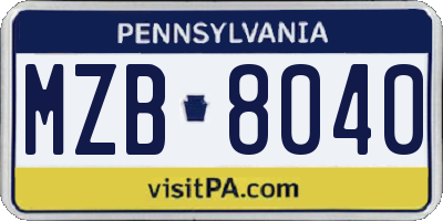 PA license plate MZB8040