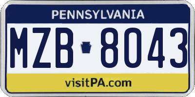 PA license plate MZB8043