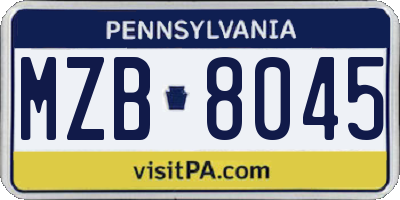 PA license plate MZB8045