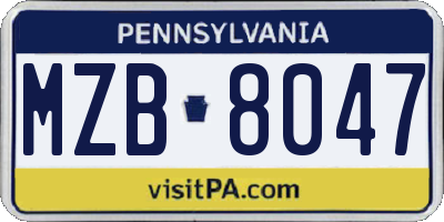 PA license plate MZB8047