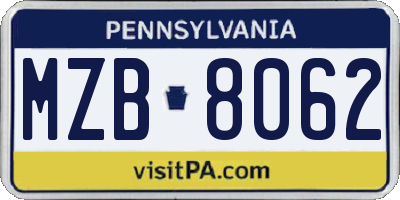 PA license plate MZB8062