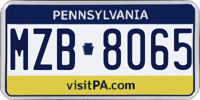 PA license plate MZB8065