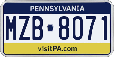 PA license plate MZB8071