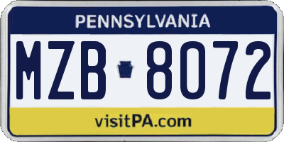 PA license plate MZB8072