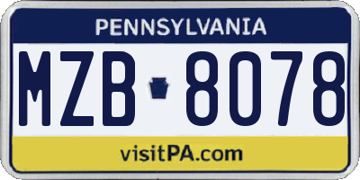 PA license plate MZB8078