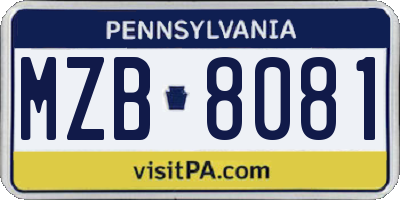 PA license plate MZB8081