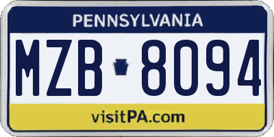 PA license plate MZB8094