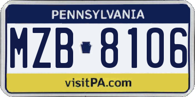 PA license plate MZB8106