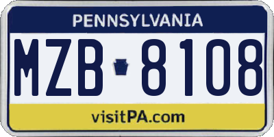 PA license plate MZB8108
