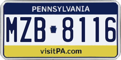 PA license plate MZB8116
