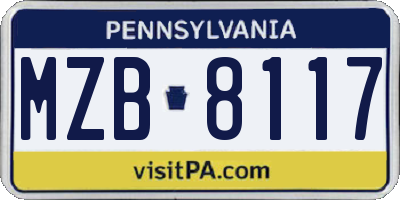 PA license plate MZB8117