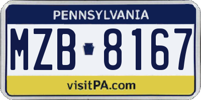 PA license plate MZB8167