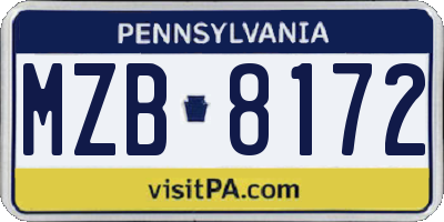 PA license plate MZB8172