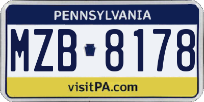 PA license plate MZB8178