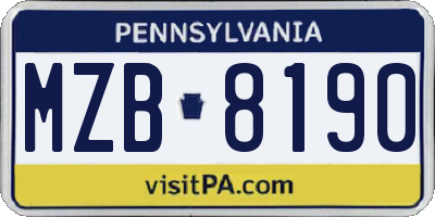 PA license plate MZB8190