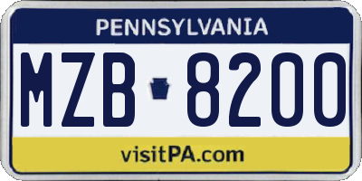 PA license plate MZB8200