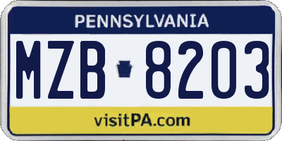 PA license plate MZB8203
