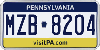 PA license plate MZB8204