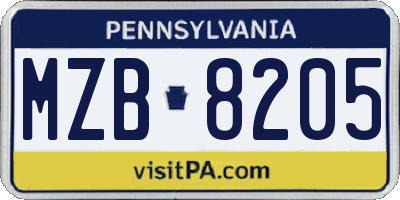 PA license plate MZB8205
