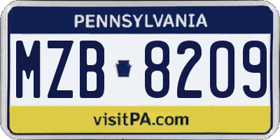 PA license plate MZB8209