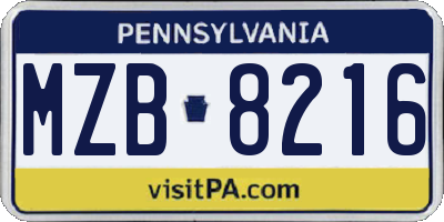 PA license plate MZB8216