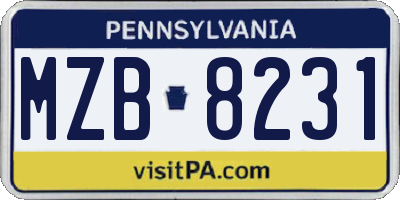 PA license plate MZB8231