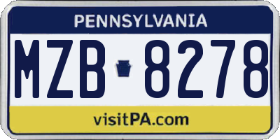 PA license plate MZB8278