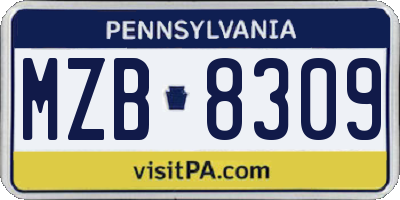 PA license plate MZB8309