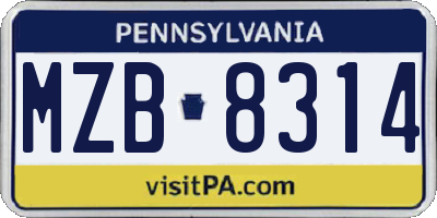 PA license plate MZB8314
