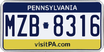 PA license plate MZB8316