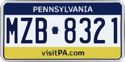 PA license plate MZB8321