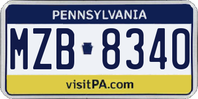 PA license plate MZB8340