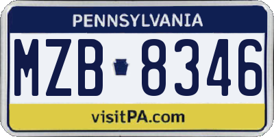PA license plate MZB8346