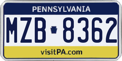 PA license plate MZB8362
