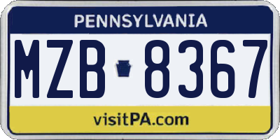 PA license plate MZB8367