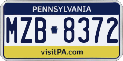 PA license plate MZB8372