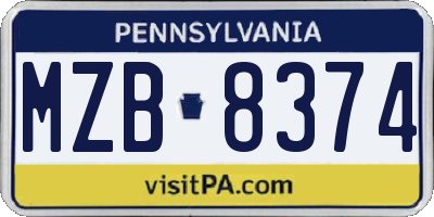 PA license plate MZB8374